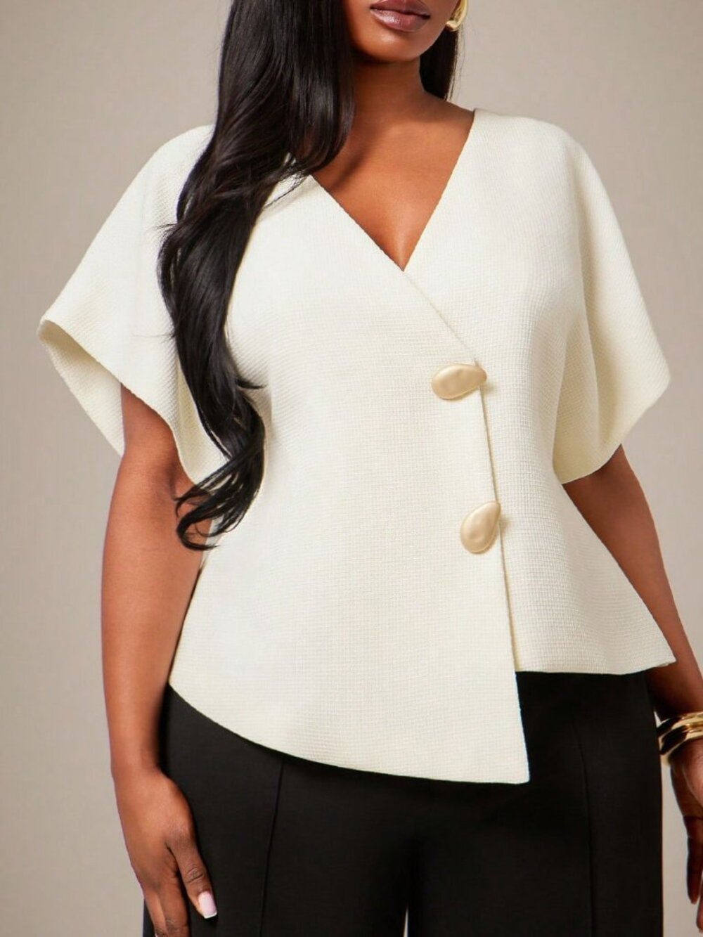 Apricot Casual Women's Asymmetric Button Front V Neck Batwing Dolman Long Jacket